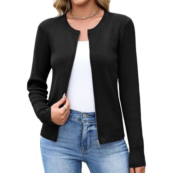 Totatuit Jackets & Blazers - Totatuit Womens Black Long Sleeves Cardigans Knitted Lightweight Zipper Sweater